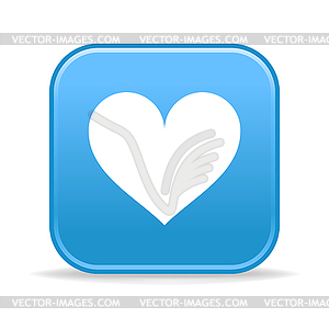 Blue glossy button with heart symbol - vector clipart
