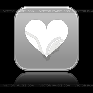 Gray glossy button with heart symbol - white & black vector clipart