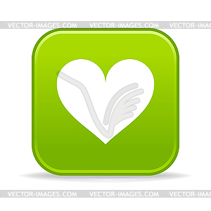 Green glossy button with heart symbol - vector clip art