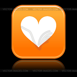 Orange glossy button with heart symbol - vector clipart
