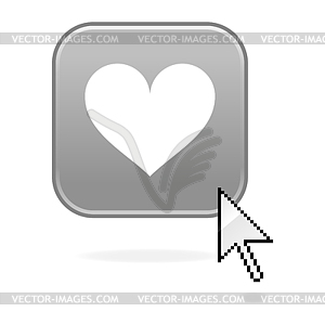 Gray glossy button with heart symbol and cursor - vector clip art