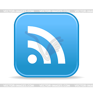 Blue glossy square web button with rss symbol - vector image