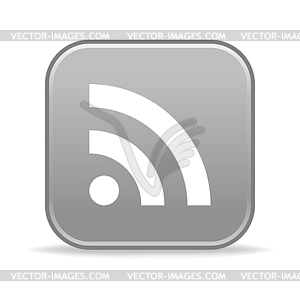 Gray glossy square web button with rss symbol - vector image