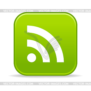 Green glossy square web button with rss symbol - vector clipart