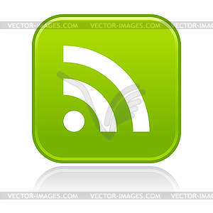 Green glossy square web button with rss symbol - vector clipart