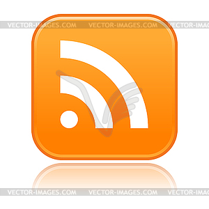 Orange glossy square web button with rss symbol - vector image