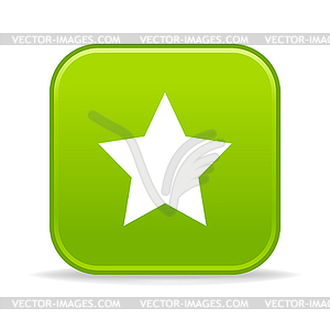 Green glossy button with star symbol - vector image