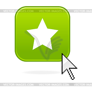 Green glossy button with star symbol and cursor - vector clipart / vector image