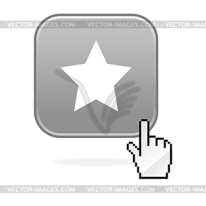 Grey glossy button with star symbol and hand cursor - vector image