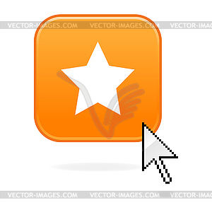 Orange glossy button with star symbol and cursor - vector clipart