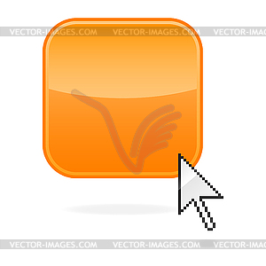 Blank square orange glass button with cursor - vector image