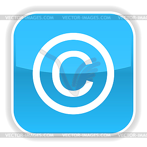 Blue glossy web 2.0 button with copyright sign - vector clipart