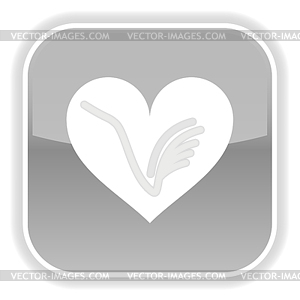 Gray glossy button with heart symbol - vector clip art