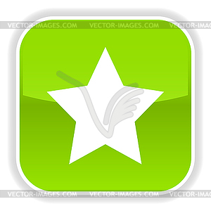 Green glossy button with star symbol - vector image