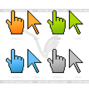 Set of glossy colored cursors and hands - vector clipart