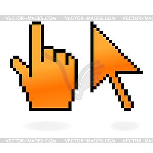 Orange matted cursor and hand - vector clip art