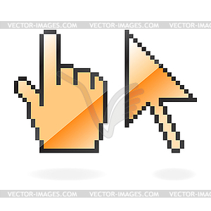 Orange matted cursor and hand - vector clipart