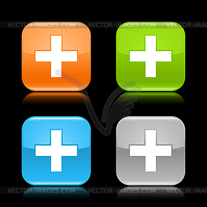 Colored rounded square buttons with plus sign - vector image