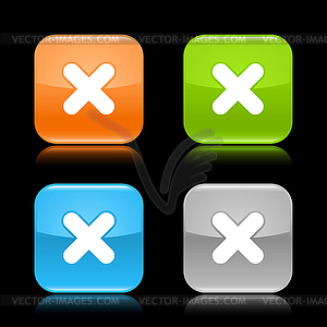 Colored rounded square buttons with delete sign - vector image