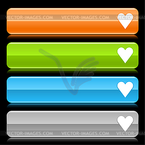 Color long web buttons with heart sign - vector clipart