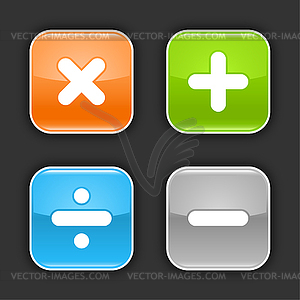 Colored rounded square buttons with mathematical sign - vector clipart