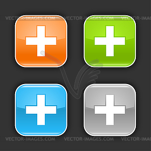 Округлые квадратных кнопок с плюсом - изображение в векторном формате