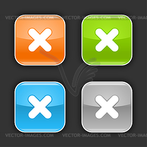 Rounded square buttons with delete sign - vector clipart