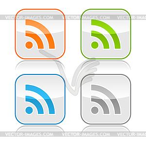 Gray rounded square web buttons with rss sign - vector clipart