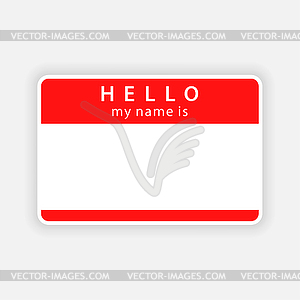 Red color name tag blank sticker - HELLO - vector clipart