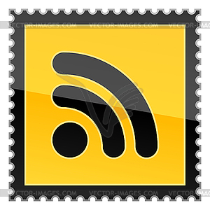 Yellow warning postage stamps with rss symbol - vector clip art