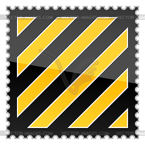 Yellow hazard warning postage stamp with warning stripe - vector clipart