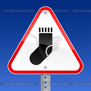 Треугольные красные дорожный знак предупреждения с носка символ - клипарт