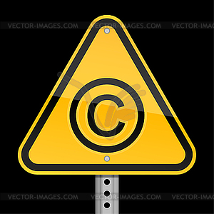 Yellow road warning sign with copyright symbol - vector clipart / vector image