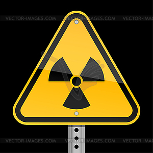 Yellow road warning sign with radiation symbol - vector image