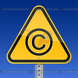 Yellow road warning sign with copyright symbol - vector clipart