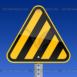 Yellow road warning sign with warning stripes - vector clip art
