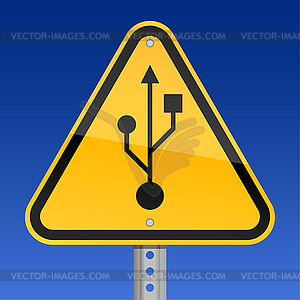 Road warning sign with USB symbol - vector clipart