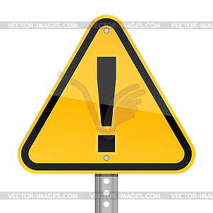 Yellow road warning sign with exclamation mark - color vector clipart