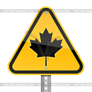 Road warning sign with Canadian maple leaf - vector image