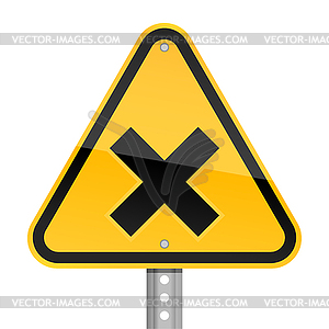 Yellow road hazard warning sign with irritant symbol - vector image