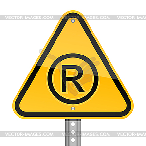 Yellow road hazard warning sign with registered symbol - vector clipart