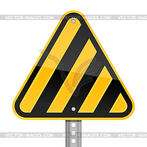 Yellow road warning sign with warning stripes - vector image