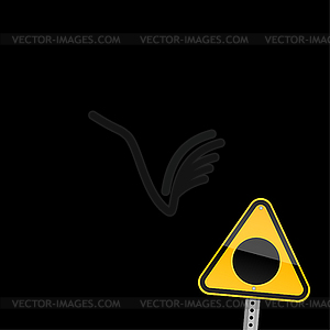 Yellow road warning sign with black hole symbol - vector clipart