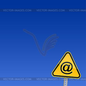 Yellow road hazard warning sign with e-mail symbol - vector clipart