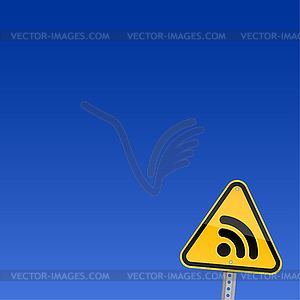 Yellow road hazard warning sign with RSS symbol - vector clipart