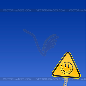 Yellow road warning sign with smiley - vector clipart