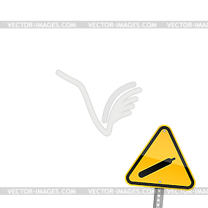 Yellow road warning sign with gas symbol - vector image