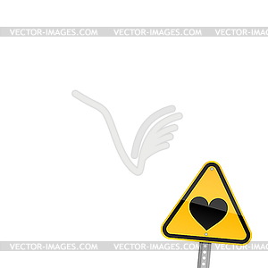 Yellow road warning sign with heart - vector clipart