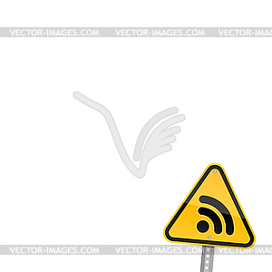 Yellow road hazard warning sign with RSS symbol - vector clip art