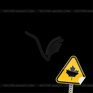 Road warning sign with Canadian maple leaf - vector image